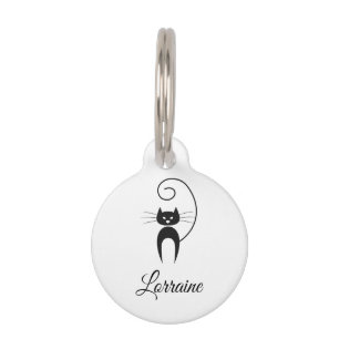 Stylish Modern Black Curly Tail Cat Pet Tag
