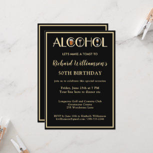 Stylish Modern Black & Gold 50th Birthday Party Invitation