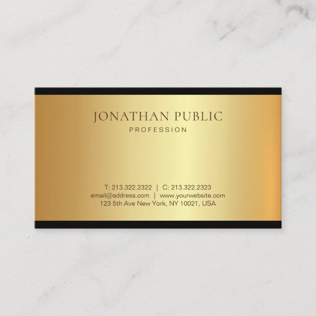 Stylish Modern Black Gold Glamour Professional Business Card (Front)