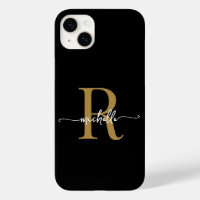 Stylish Modern Black Gold  Script Monogram Initial