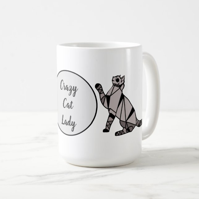 Stylish Modern Black Graphic Cat and Script Coffee Mug (Front Right)