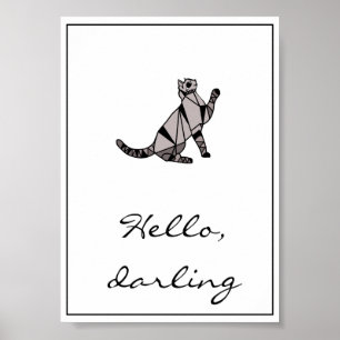 Stylish Modern Black Graphic Cat and Script Poster