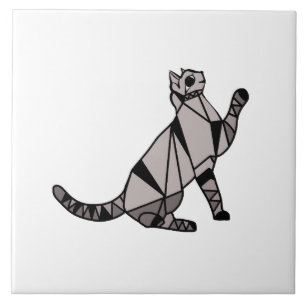 Stylish Modern Black Graphic Cat Tile