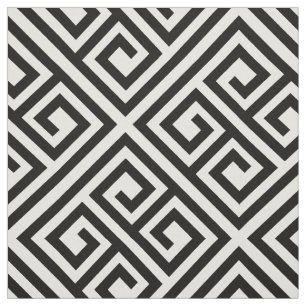 Stylish Modern Black Ivory Greek Key Chic Pattern Fabric