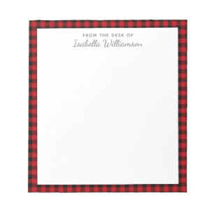 Stylish Modern Black Red Buffalo Check Plaid Notepad