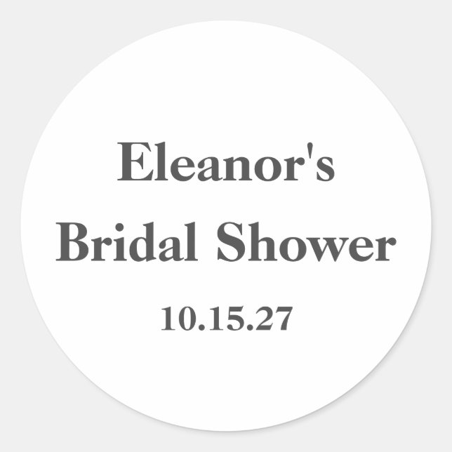 Stylish Modern Black White Custom Bridal Shower Classic Round Sticker (Front)