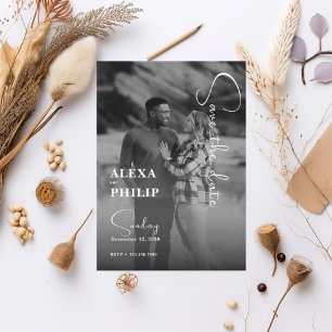 Stylish modern black white photo wedding invitation