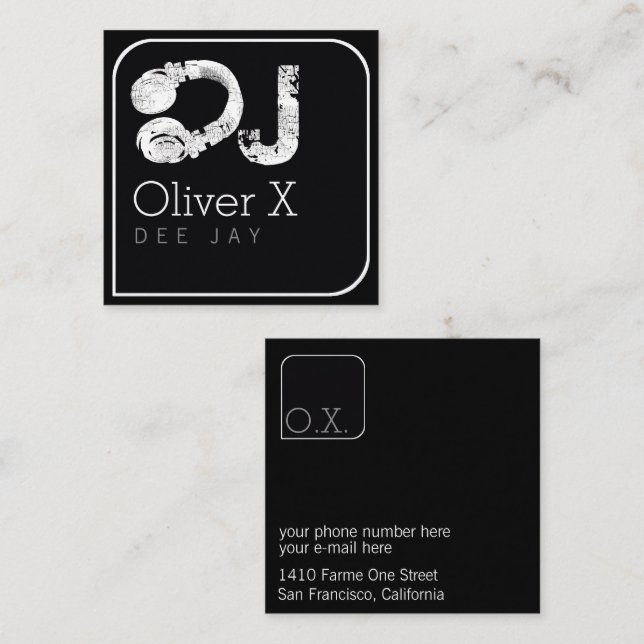 stylish & modern blk square professional DJ Business Card (Front/Back)