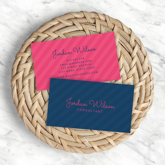 Stylish Modern Blue and Pink Stripes Business Card (Creator Uploaded)