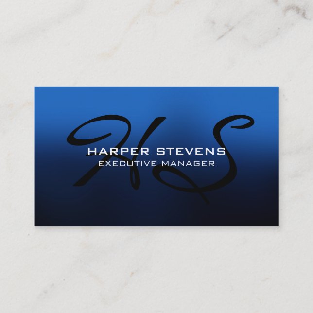 Stylish Modern Blue Black Monogram Professional Business Card (Front)