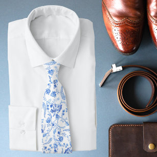 Stylish Modern Blue White Floral Paisley  Tie