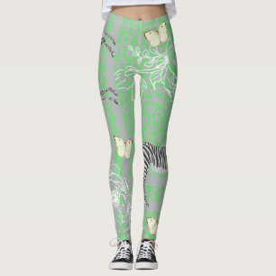 Stylish Modern Boho Eclectic Green Leggings