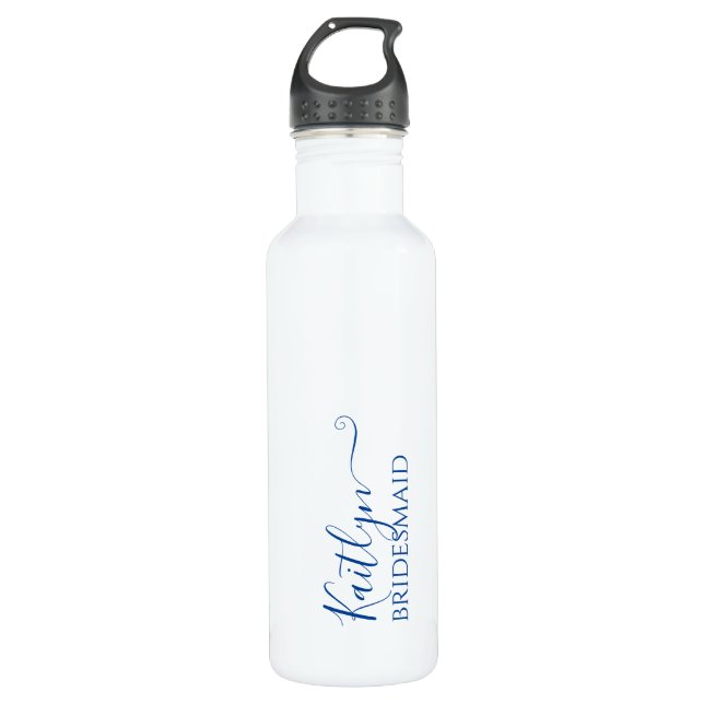 Stylish Modern Bridesmaid Gift | Blue Personalised 710 Ml Water Bottle (Front)
