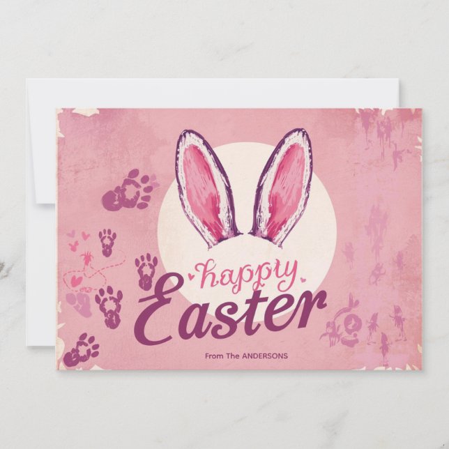 Stylish Modern Bunny ears Easter Holiday Card (Front)