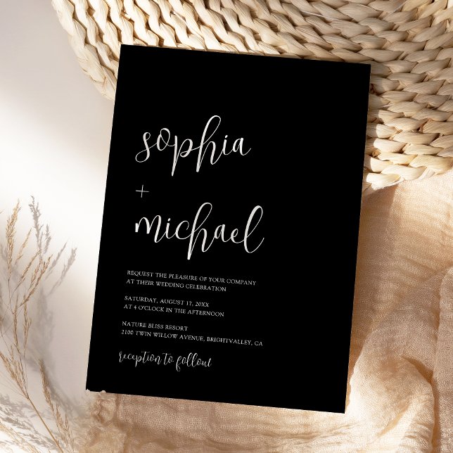 Stylish Modern Calligraphy Black Wedding Invitation (Creator Uploaded)