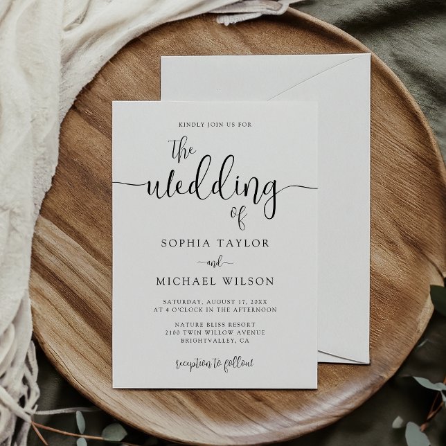Stylish Modern Calligraphy Black White Wedding Invitation (Creator Uploaded)