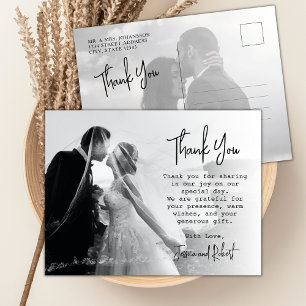 Stylish Modern Calligraphy Photo Wedding Thank You Postcard