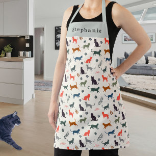 Stylish Modern Cats Pattern Cream Personalised Apron