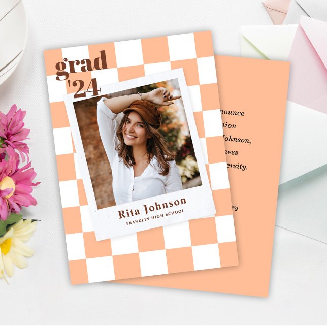 Stylish Modern Chequered Photo Graduation Announcement (Stylish Modern Checkered Photo Graduation Announcement)
