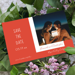 Stylish Modern Chic Red Photo Simple Wedding Save The Date