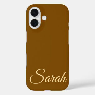 Stylish Modern Classic Customised Name Brown Colou iPhone 16 Case