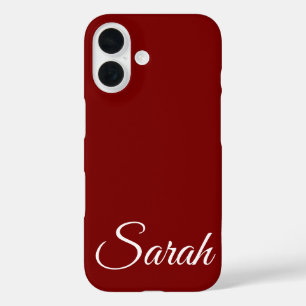 Stylish Modern Classic Customised Name Dark Red iPhone 16 Case