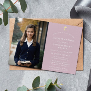 Stylish modern classic photo Pink Confirmation Invitation