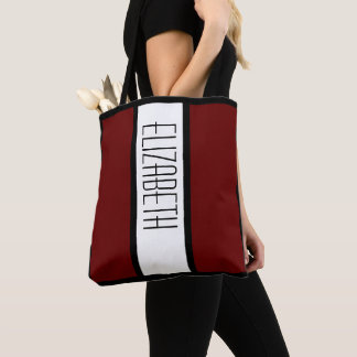 Stylish Modern Colour Block Personalised Name Red Tote Bag