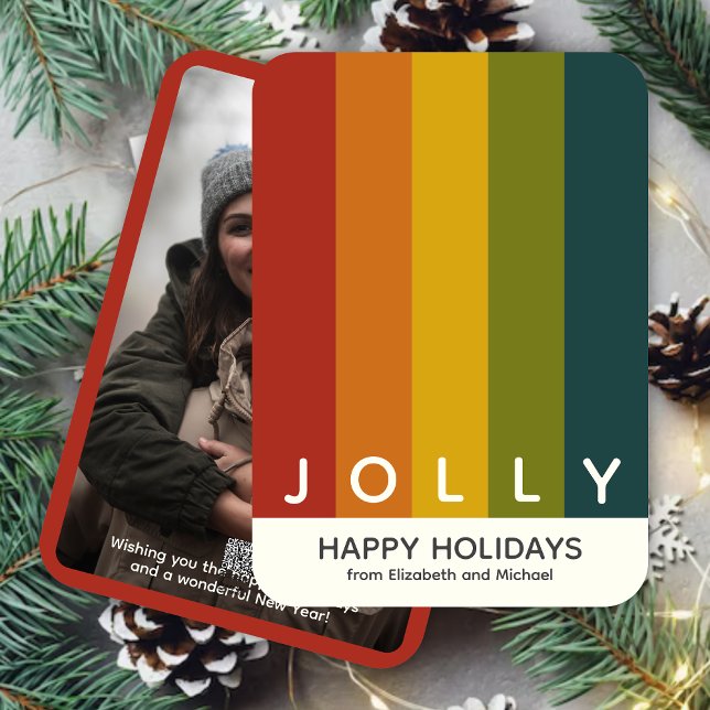 Stylish Modern Colour Stripes Christmas Photo Holiday Card (Creator Uploaded)