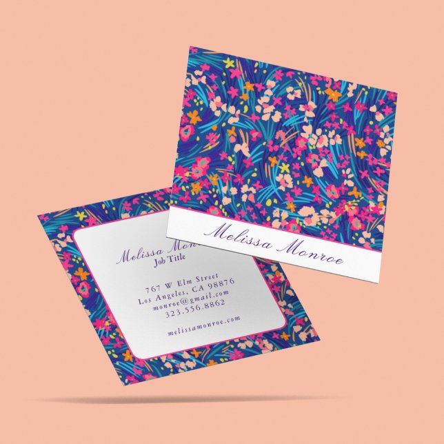 Stylish Modern Colourful Flowers Typography Font Square Business Card (Creator Uploaded)
