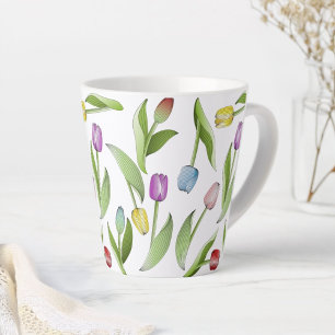 Stylish Modern Colourful Tulip Floral Pattern Latte Mug