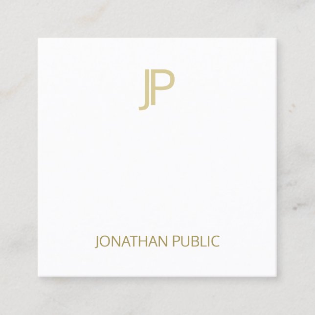 Stylish Modern Cool Template Gold Monogrammed Square Business Card (Front)
