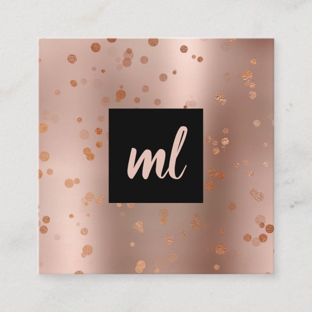 Stylish modern copper rose gold confetti dots square business card (Front)