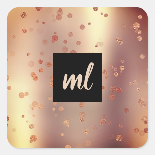Stylish modern copper rose gold confetti dots square sticker (Front)