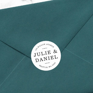 Stylish Modern Couple Return Address Classic Round Sticker