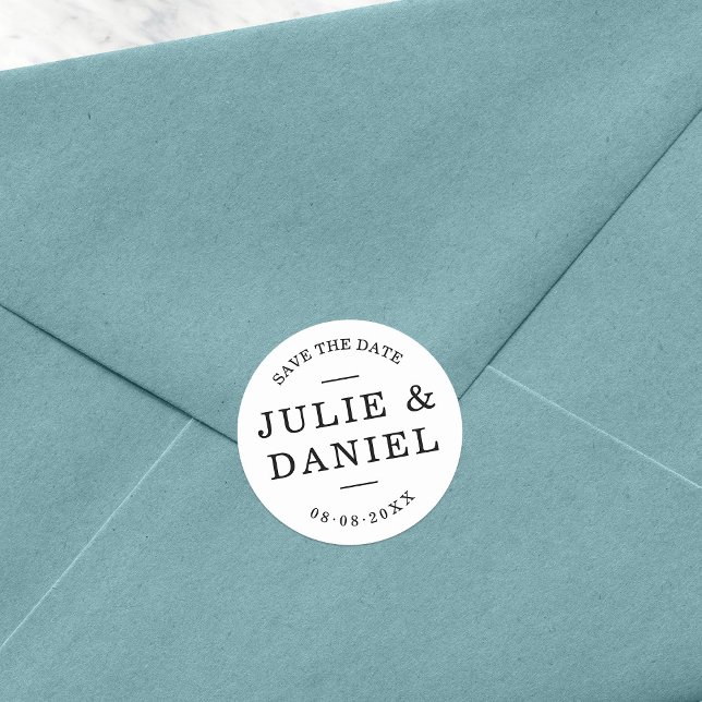 Stylish Modern Couple Save The Date Classic Round Sticker (Creator Uploaded)
