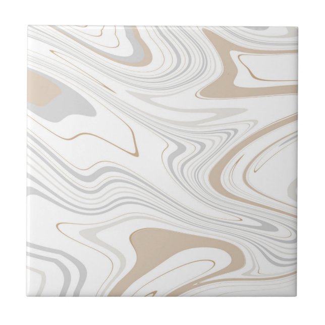 Stylish Modern Curves Grey Beige White Marble 8-8 Tile (Front)