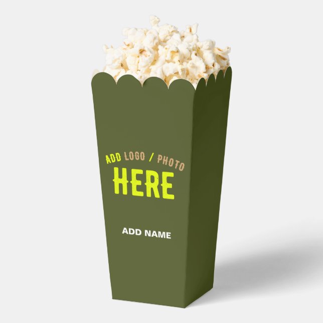STYLISH MODERN CUSTOM ARMY GREEN BRANDED POPCORN FAVOUR BOX (Popped)