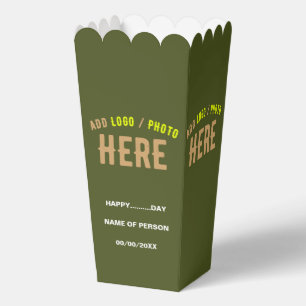 STYLISH MODERN CUSTOM ARMY GREEN BRANDED POPCORN FAVOUR BOX