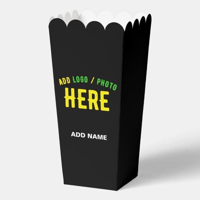 STYLISH MODERN CUSTOM BLACK VERIFIED BRAND POPCORN FAVOUR BOX (Front)