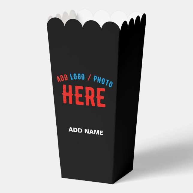 STYLISH MODERN CUSTOM BLACK VERIFIED BRAND POPCORN FAVOUR BOX (Front)