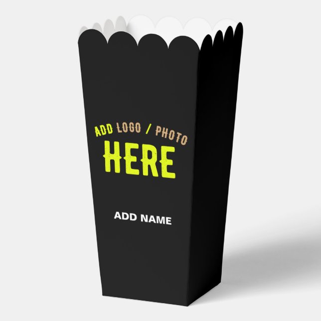 STYLISH MODERN CUSTOM BLACK VERIFIED BRAND POPCORN FAVOUR BOX (Front)