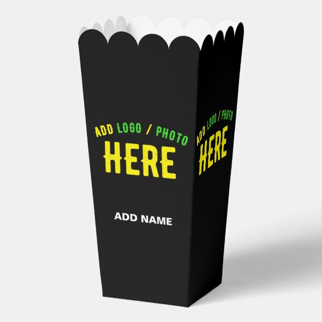 STYLISH MODERN CUSTOM BLACK VERIFIED BRAND POPCORN FAVOUR BOX (Front)