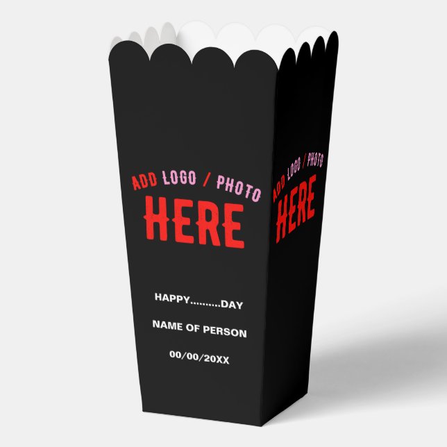 STYLISH MODERN CUSTOM BLACK VERIFIED BRAND POPCORN FAVOUR BOX (Front)