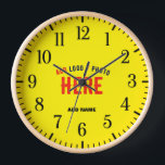 STYLISH MODERN CUSTOM BRIGHT YELLOW VERIFIED BRAND CLOCK<br><div class="desc">THIS IS A DESIGN FITTING FOR EVERYONE.YOU CAN CHANGE, RESIZE OR ADD LOGO, PHOTO, TEXT AND COLOURS THE WAY YOU LIKE.THANK YOU.</div>