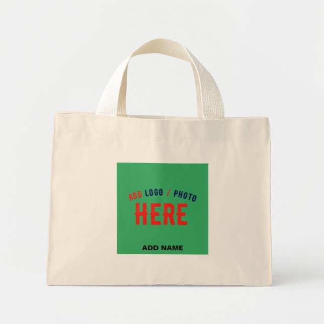 STYLISH MODERN CUSTOM BROWN EMERALD GREEN BRANDED MINI TOTE BAG (Front)