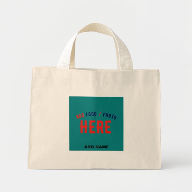 STYLISH MODERN CUSTOM BROWN TEAL GREEN BRANDED MINI TOTE BAG (Front)