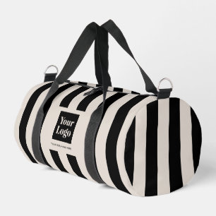 Stylish Modern Custom Business Logo Black Striped Duffle Bag