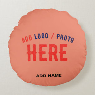 STYLISH MODERN CUSTOM CORAL ORANGE VERIFIED BRAND ROUND CUSHION