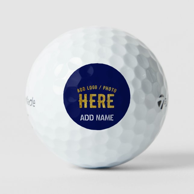 STYLISH MODERN CUSTOM CUTE WHITE NAVY BLUE BRANDED GOLF BALLS (Front)